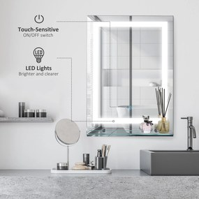 Oglinda de Baie LED touch cu raft modern pentru bai turcesti 70 x 50 cm Argintiu kleankin | Aosom RO
