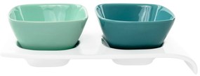 Set de 2 boluri pe tavă, alb / albastru / turcoaz, ERBA