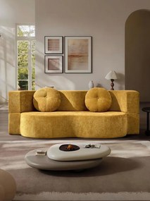 Canapea transformabilă în pat, spumă cu memorie HD, huse detașabile – 200×85×68 cm (Culoare: Mustar)