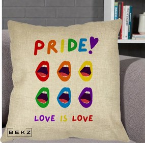 Perna Personalizata Pride Love is Love Curcubeu, 40x40 cm, Crem, Husa Detasabila, Perna Inclusa, BEKZ®
