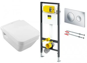 Set vas WC rimless suspendat, Villeroy&Boch Architectura, cu capac inchidere lenta, rezervor si clapeta Viega Prevista
