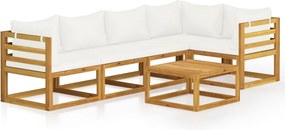 vidaXL Set mobilier grădină cu perne, 6 piese, crem, lemn masiv acacia