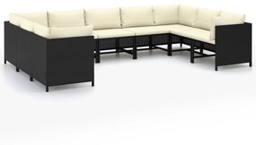 3059794 vidaXL Set mobilier de grădină cu perne, 9 piese, negru, poliratan