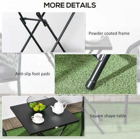 Outsunny Măsuță de Cafea Pliabilă Pătrată cu Picioare Antiderapante, Măsuță de Cafea Exterioară din Oțel, 60x60x71 cm, Negru
