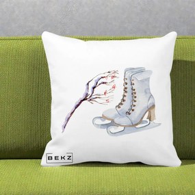 Perna Decorativa Patine cu Ramuri Inzapezite, 40x40 cm, Alba Mata, Husa Detasabila, Perna Inclusa, BEKZ®