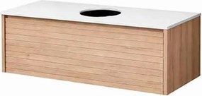 Set dulap baza suspendat KolpaSan Orphia canelat 1 sertar 80 cm finisaj acacia cu blat Kerrock