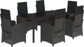 vidaXL Set mobilier de grădină cu perne, 7 piese, negru, poliratan