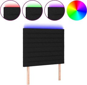 vidaXL Tăblie de pat cu LED, negru, 90x5x118/128 cm, textil