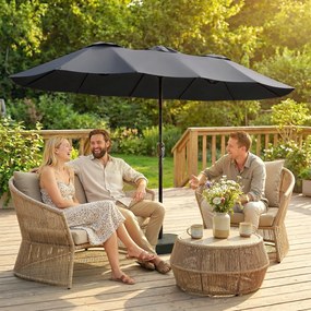 Outsunny Umbrelă Dublă cu 12 Spițe, Manivelă, Bază Metalică și Saci de Nisip, din Metal și Poliester, 3x1.5 m, Gri Închis | Aosom Romania