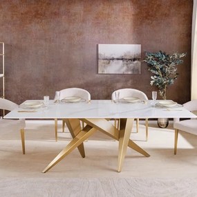 Masa design modern, Metal, Auriu, Ceramica, Alb, ART LIVING 200cm, A-46202 VC