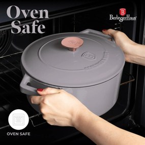 Oală din fontă emailată cu capac 24 cm, 4.35 L Berlinger Haus Taupe Collection BH 6525, distribuție termică excelentă, potrivită cuptor/plite