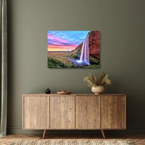 Tablou pe sticlă - Cascada Seljalandsfoss (70x50 cm)