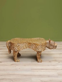 Măsuță de cafea din lemn de mango sculptat și pictat manual, maro, panteră cu imprimeu leopard, finisaj lucios, 45 x 120,5 x 60 cm, „Panthera"