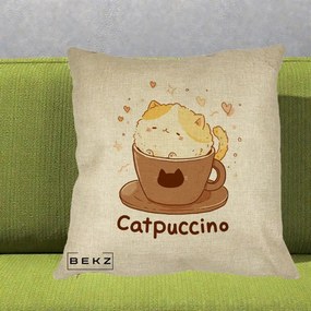 Perna Decorativa Catpuccino Pisica Cappuccino, 40x40 cm, Crem, Husa Detasabila, Perna Inclusa, BEKZ®