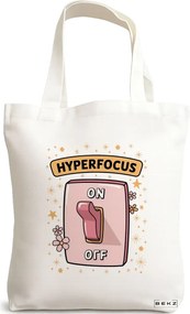 Sacosa de Panza pentru Cumparaturi, Geanta Tote, model Hyperfocus ON 38 x 34.5 cm, Alba, BEKZ®