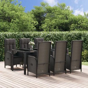 3185057 vidaXL Set mobilier de grădină cu perne, 7 piese, negru/gri, poliratan