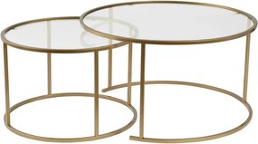 Set 2 masute cafea AURUM, transparent/auriu, sticla/metal