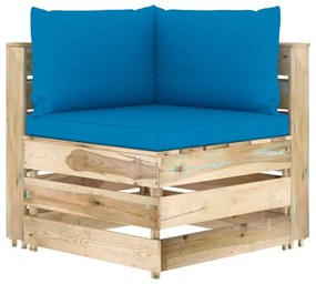 Set mobilier gradina cu perne, 11 piese, lemn verde tratat light blue and brown, 11