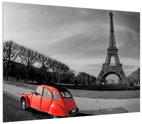 Tablou cu turnul Eiffel și mașină roșie (70x50 cm), în 40 de alte dimensiuni noi