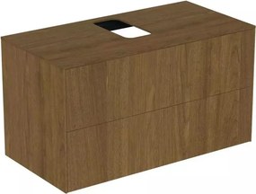 Dulap baza suspendat Ideal Standard Atelier Conca finisaj nuc inchis 2 sertare si blat cu decupaj central 100 cm