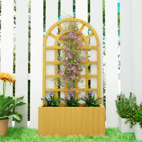 Outsunny Jardinieră cu spalier din lemn cu drenaj pentru cultivare legume, flori, ierburi aromatice 60x30x120 cm natural | Aosom Romania