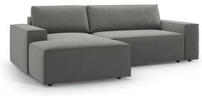 Colțar gri deschis extensibil/cu spațiu de depozitare cu tapițerie din catifea (cu colț pe partea stângă /cu șezlong) Jodie – Micadoni