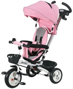 HOMCOM Triciclu pentru copii 6-in-1 cu mâner de împingere, acoperiș, centură, coș de depozitare, 18+ luni, Roz | Aosom Romania