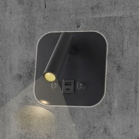 Aplica spot LED de perete cu port USB, 8W, 230V, 3000K, negru
