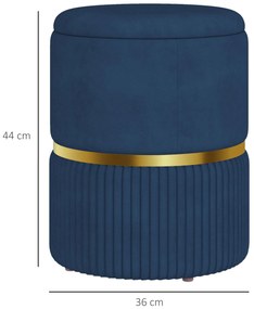HOMCOM Puf scaun-taburet pentru picioare cu depozitare interioară din catifea 36 x 36 x 44 cm pentru sufragerie dormitor bleu | Aosom Romania