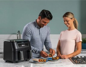 Friteuza dubla cu aer cald Ninja Foodi Dual Zone AF200EU, 2400 W, Zone independente, 7,6 l, 4 programe, 100-240°C, Max Crisp, Sync, Negru