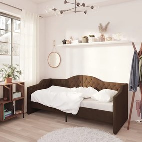 3080287 vidaXL Pat de zi cu saltea & USB, maro închis, 90x200 cm, textil