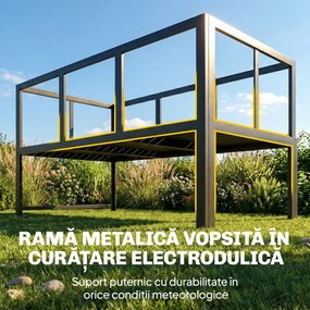 Outsunny Set de Grădină din Metal 3 Piese cu Măsuță cu Șipci și Perne | Aosom Romania