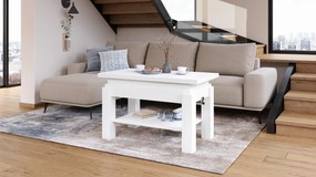 Mazzoni BRAWO Alb - MĂSUȚĂ DE CAFEA CU BLAT EXTENSIBIL ȘI RIDICABIL MASĂ CU RAFT