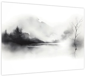 Tablou pe sticlă - pictură cu cerneală de peisaj (70x50 cm)