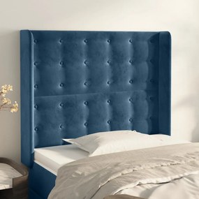 3120054 vidaXL Tăblie pat cu aripioare albastru închis 93x16x118/128cm catifea