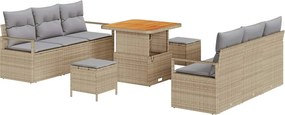 vidaXL Set de canapele pentru grădină cu pernă 9 pcs Bej poliratan