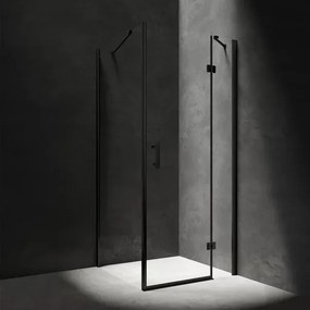Cabina de dus dreptunghiulara cu usa cu balamale Omnires Manhattan negru mat transparent 120x80 cm