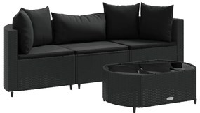 3308363 vidaXL Set mobilier de grădină cu perne, 4 piese, negru, poliratan