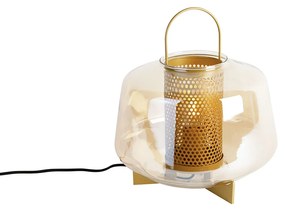 Lampa de masa Art Deco aurie cu sticla chihlimbar 30 cm - Kevin