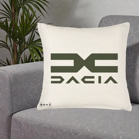 Perna Personalizata cu emblema Dacia, 40x40 cm, Crem Reliefat, Husa Detasabila, Perna Inclusa, BEKZ®