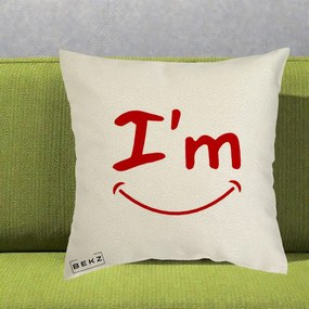 Perna Decorativa I'm Happy Smile, 40x40 cm, Ecru, Husa Detasabila, Perna Inclusa, BEKZ®