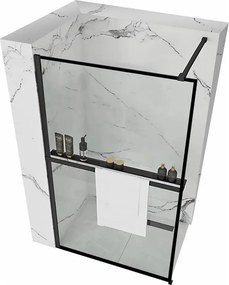 Paravan de dus tip Walk-in Rea Bler 70x195 cm si etajera cu suport negru