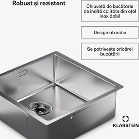 Klarstein TitanSteel Chiuvetă de bucătărie 45 x 45 cm (LxÎ) cu suprafață rezistentă la rugină, zgârieturi și căldură.