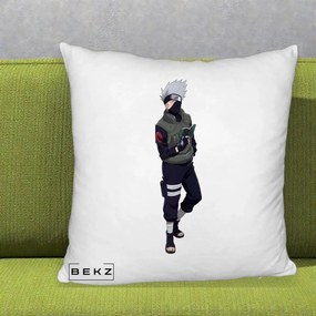 Perna Personalizata Naruto Kakashi Hatake Portret Complet, 40x40 cm, Alb Pufos, Husa Detasabila, Perna Inclusa, BEKZ®