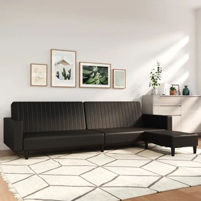 3081882 vidaXL Canapea extensibilă 2 locuri şi taburet, negru, piele ecologică