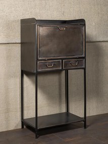 Etajera de bar, vinoteca, din metal, cu 2 sertare, aspect vintage, Bonaparte
