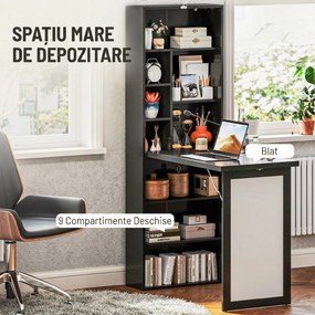 HOMCOM Birou Modern Pliabil cu Bibliotecă și Tablă, din Lemn și Metal, 98x51x153 cm, Negru | Aosom Romania