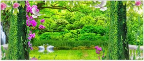 Tablou - Grădina magică cu lebede (120x50 cm)