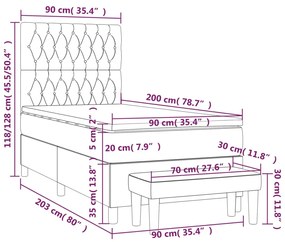 Pat box spring cu saltea, gri deschis, 90x200 cm, textil Gri deschis, 90 x 200 cm, Design cu nasturi