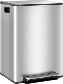 HOMCOM Coș de Gunoi cu 2 Compartimente de 30L, Pedală și Capac Silențios, 47,7x37,5x66,8 cm, Argintiu | Aosom Romania